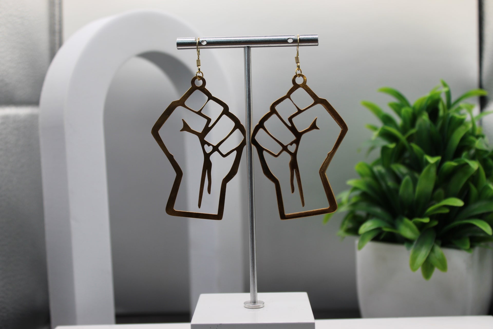 Black Power Heart Fist Earrings